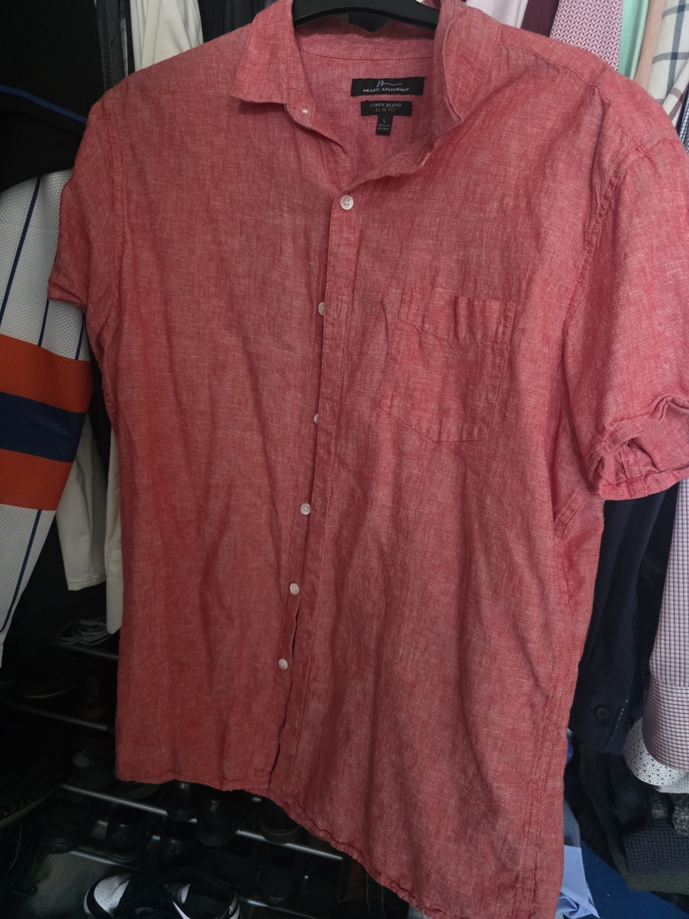 Marc Anthony Red Linen Short-Sleeve Shirt